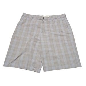 Old Navy Shorts Men 40 Tan Plaid Surplus Flat Front Cotton Casual Summer Check